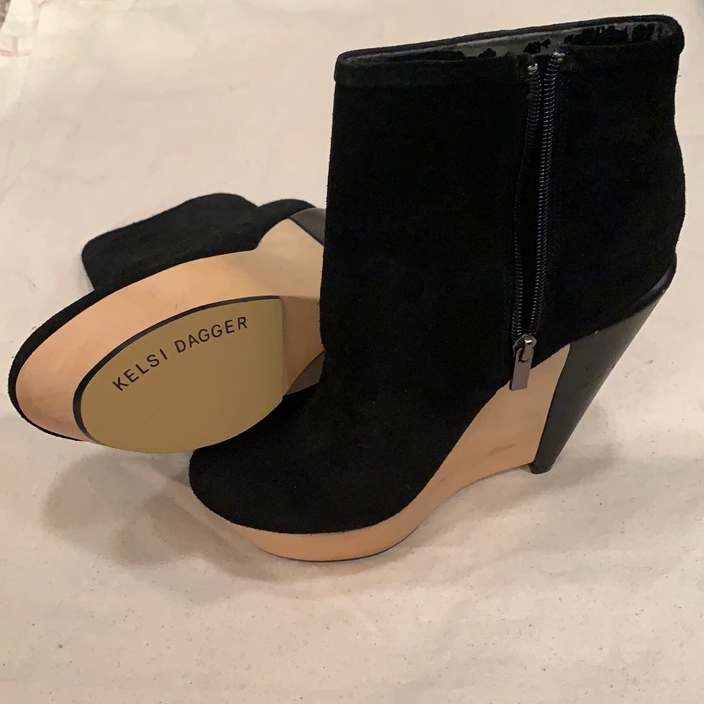 Kelsi Dagger Wedge Platform Suede & Wood Booties